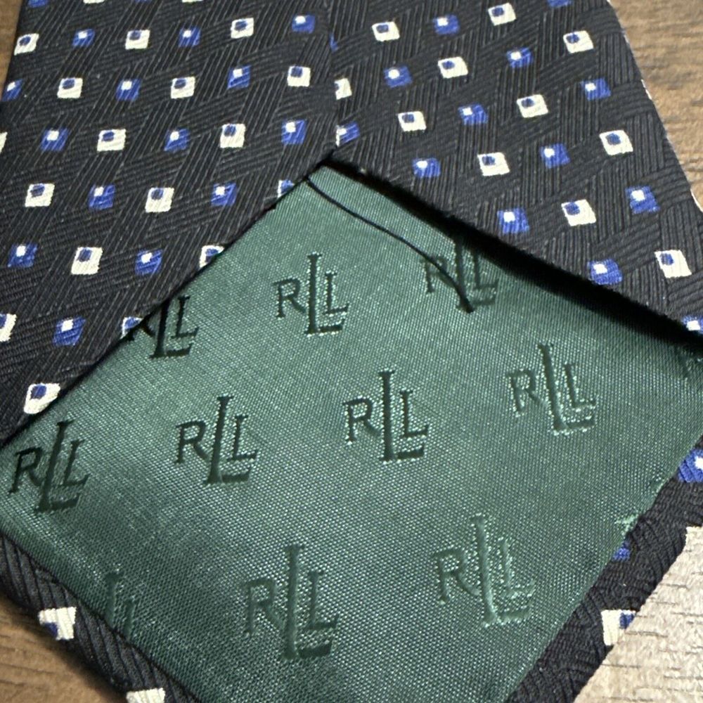 Ralph Lauren LRL‎ Luxury Tie Black Blue White Geometric Woven Silk Necktie USA - Picture 3 of 6